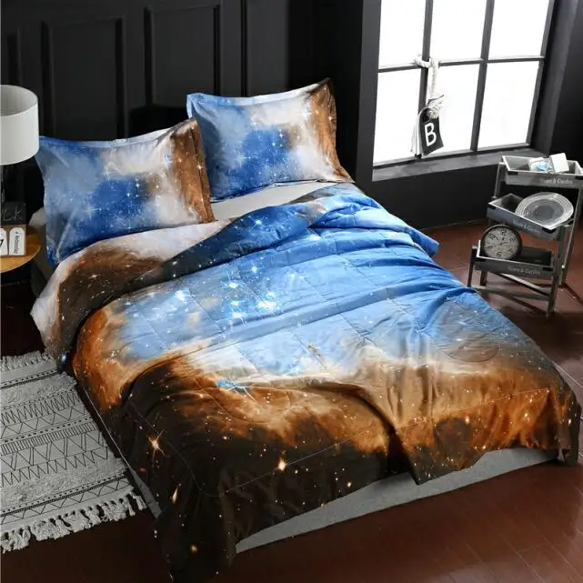 Хлопковое стеганое одеяло королева 3 шт. покрывала с принтом Покрывало мягкое и Галактическое покрывало набор - Цвет: 17003