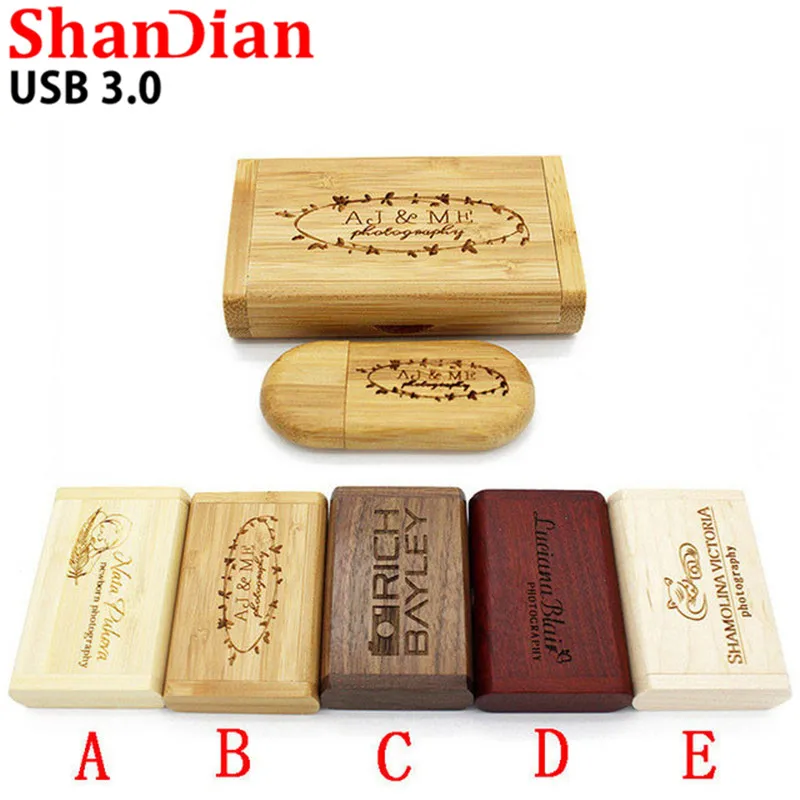 

SHANDIAN USB 3.0 LOGO customized wooden usb + Box Personal LOGO pen drive 8GB 16GB 32GB usb Flash Drive pendrive Memory stick