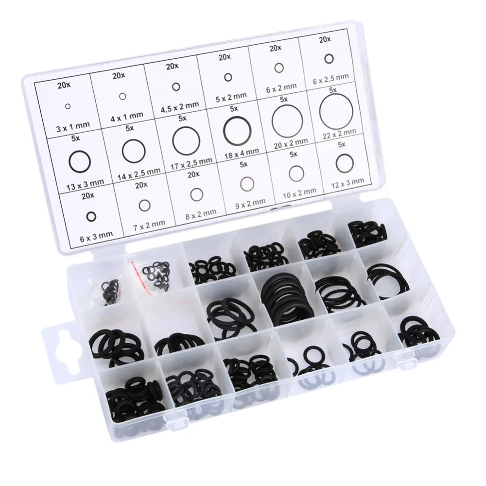 225pcs O Ring Seal Kit 18 Different Sizes Silicon O-ring Sealing Gasket Assortment Set with Plastic Case