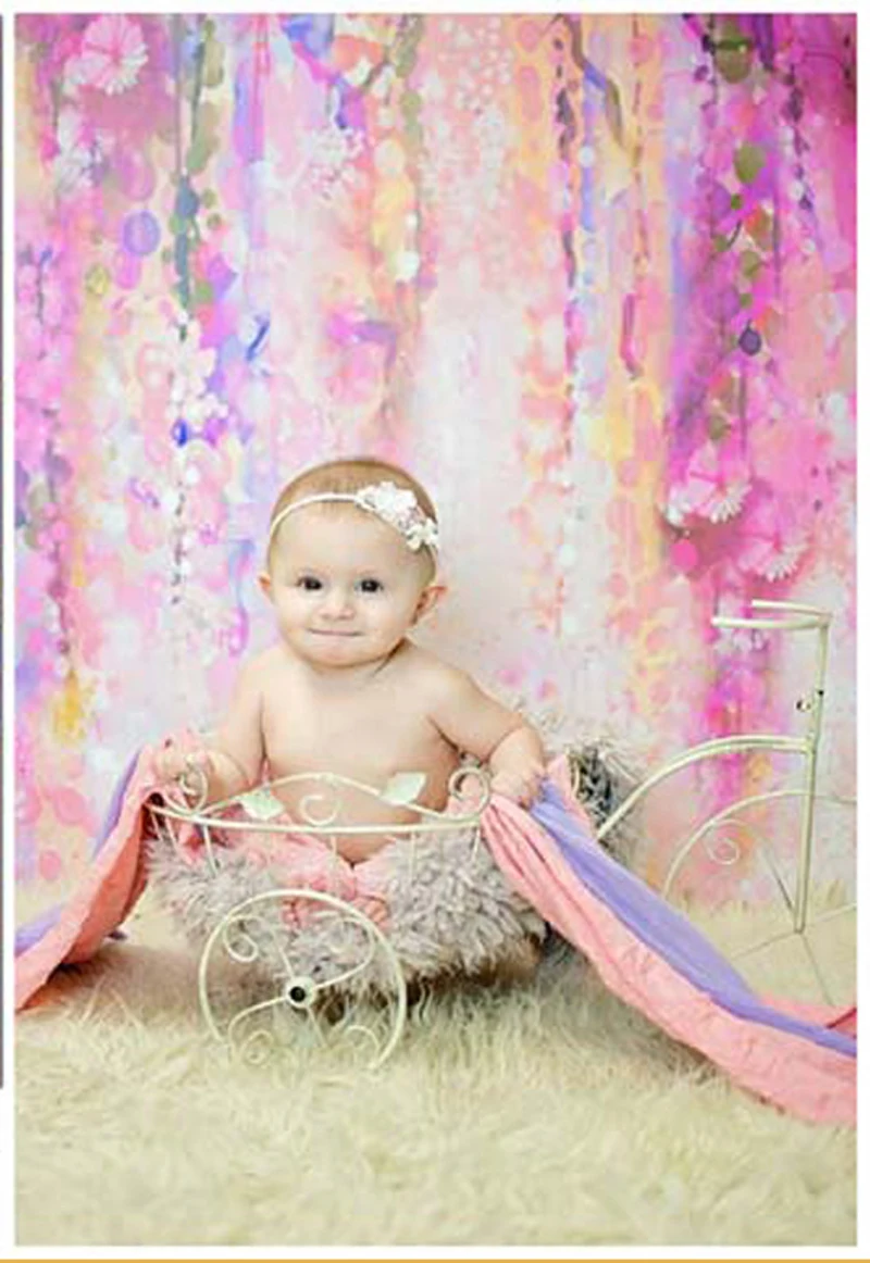 

Custom Size Baby Studio Small And Big Size Background Photo Backdrops Colored Flowers Branches Curtain Flashing For Photos