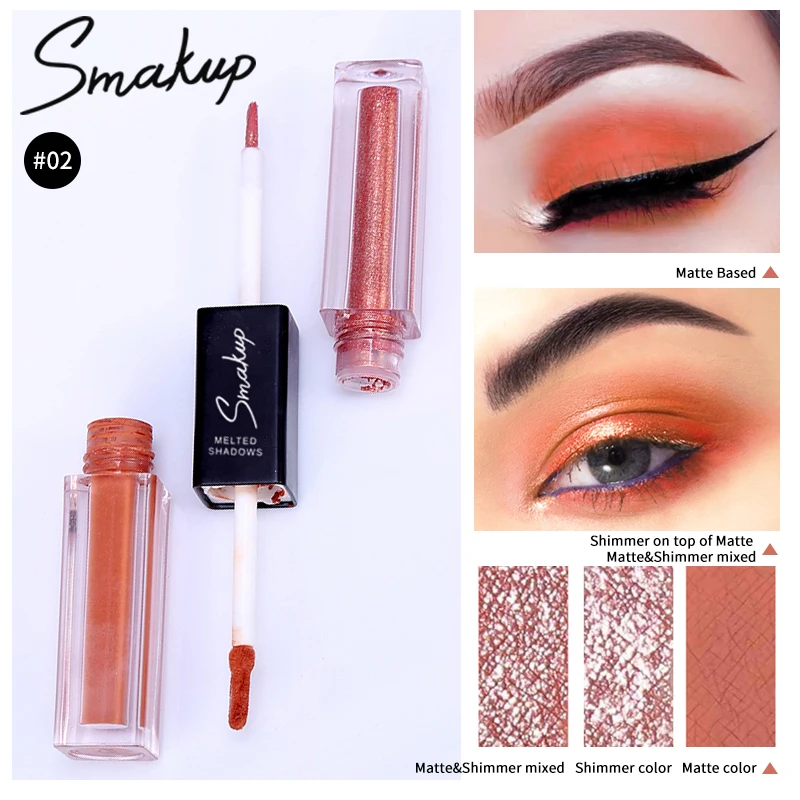 SMAKUP Double Liquid Eye Shadow Brightening Eye Shadow Longlasting Matte Shimmer Eye Shadow Diamond Pearlescent Eye Makeup TSLM1