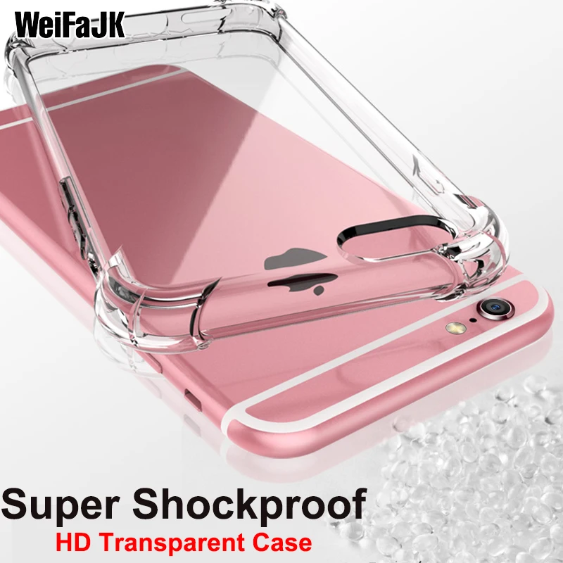 

WeiFaJK Luxury Transparent Shockproof Silicone Case For iPhone 7 6 6s Plus 5s Clear Soft TPU Cases For iPhone 7 8 8Plus X Case