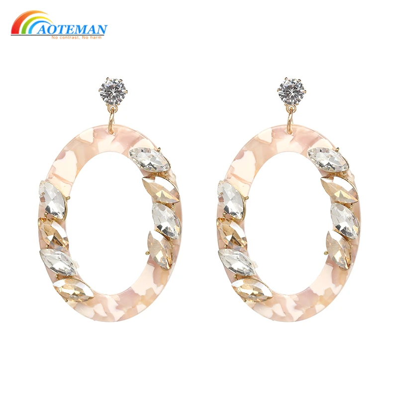 

AOTEMAN 2019 Women Brand Rhinestone Long Dangle Earrings Wedding Jewelry Vintage Resin Big Round Crystal Statement Earrings