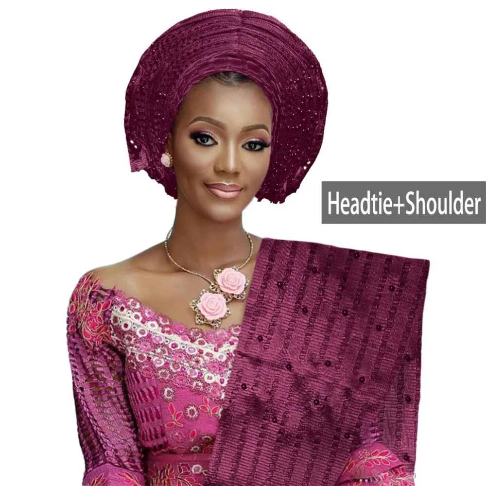 African aso oke gele headtie beaded headwrap Nigerian&African Wedding Party auto gele (13)