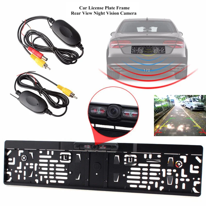 

Camera auto EU Car License Plate Frame 2.4GHz Wireless Night Vision Rear View Backup Cameras parktronic camera