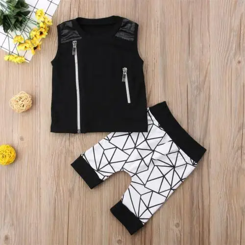 

2pcs Toddler Kids Baby Boys Clothes Outfits Sleeveless Zipper T-shirt Top Vest Shorts Kids Summer Outfits Set Casual Baby 1-6T