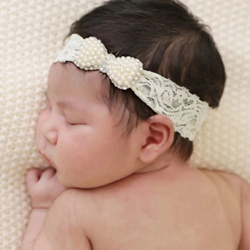 1PCS Bbay Princess Lace Rhinestone Headband Newborn Kids Baptism