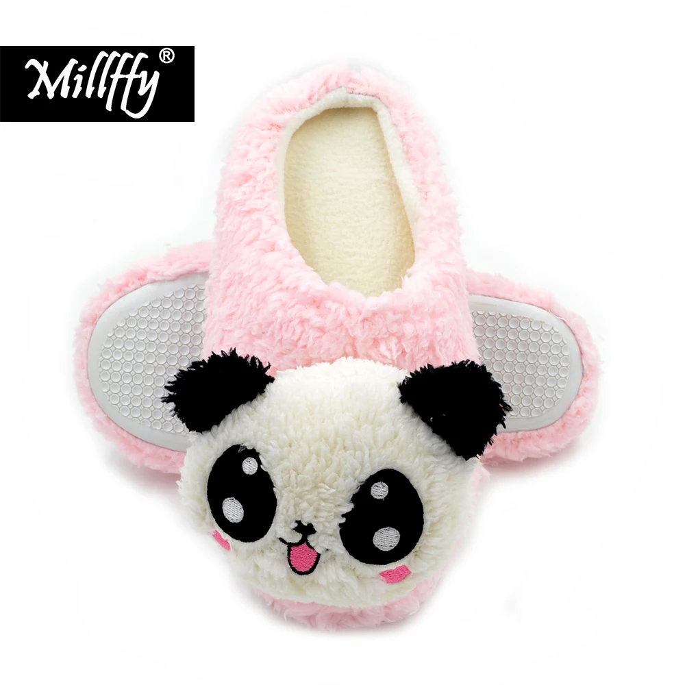 

Millffy Winter cute cartoon panda plush rabbit home floor trailer men and women couple warm plush slippers