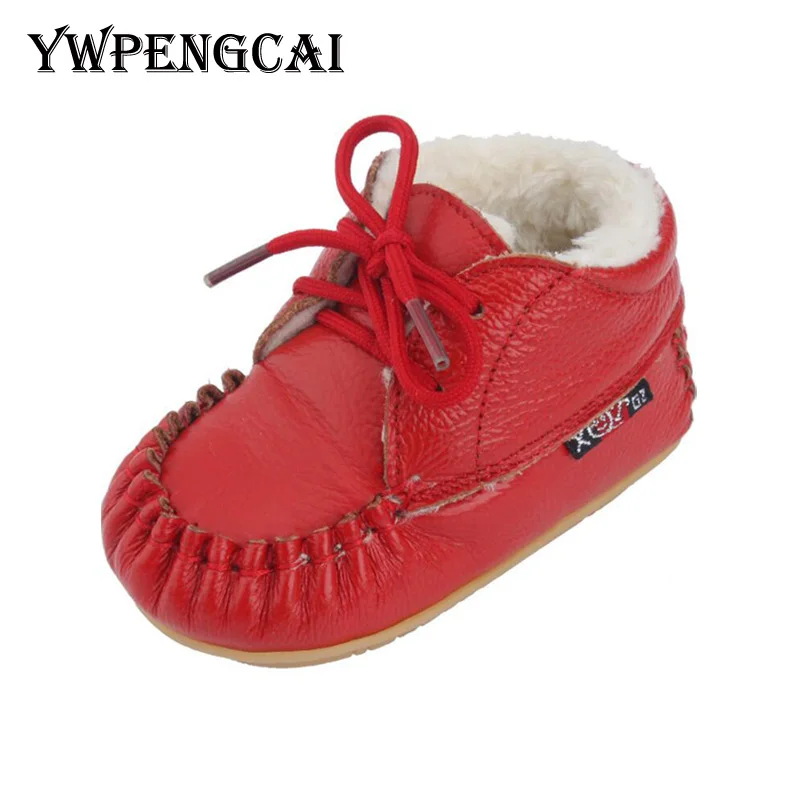 

YWPENGCAI Baby Soft Fur Cotton-padded Shoes Winter Genuine Leather First Walkers Baby Boy Girl Shoes #7KX0318