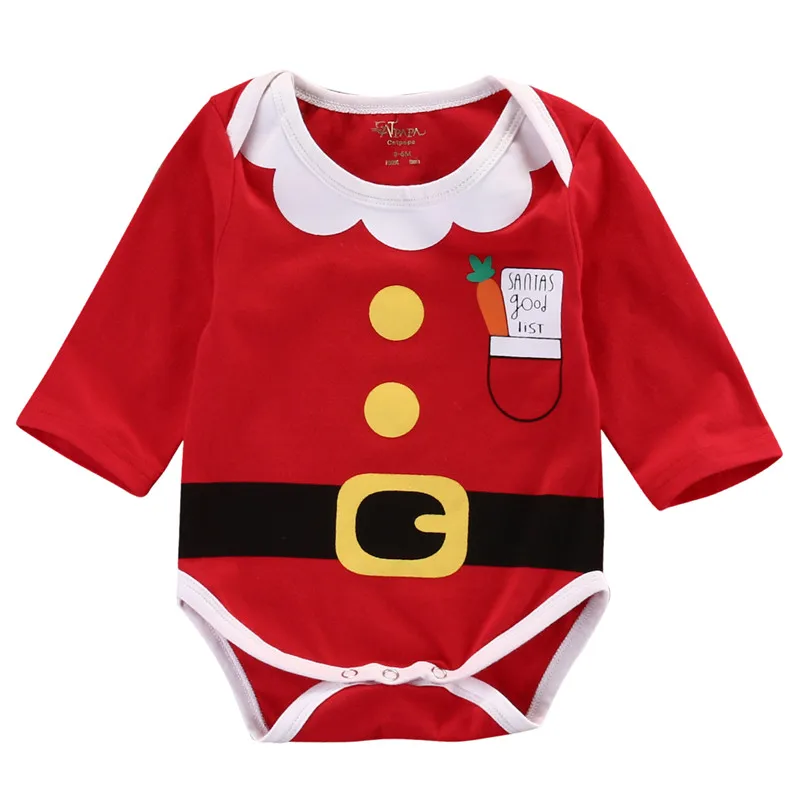 Emmababy Newborn Baby Boy Girl Santa Bodysuit red warm long sleeve