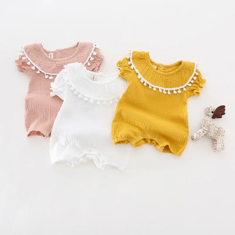 Cute Newborn Baby Girl Romper 2017 Summer short sleeve Princess fur ball Sunsuit One Pieces Tassel Clothes free drop shipping (21)