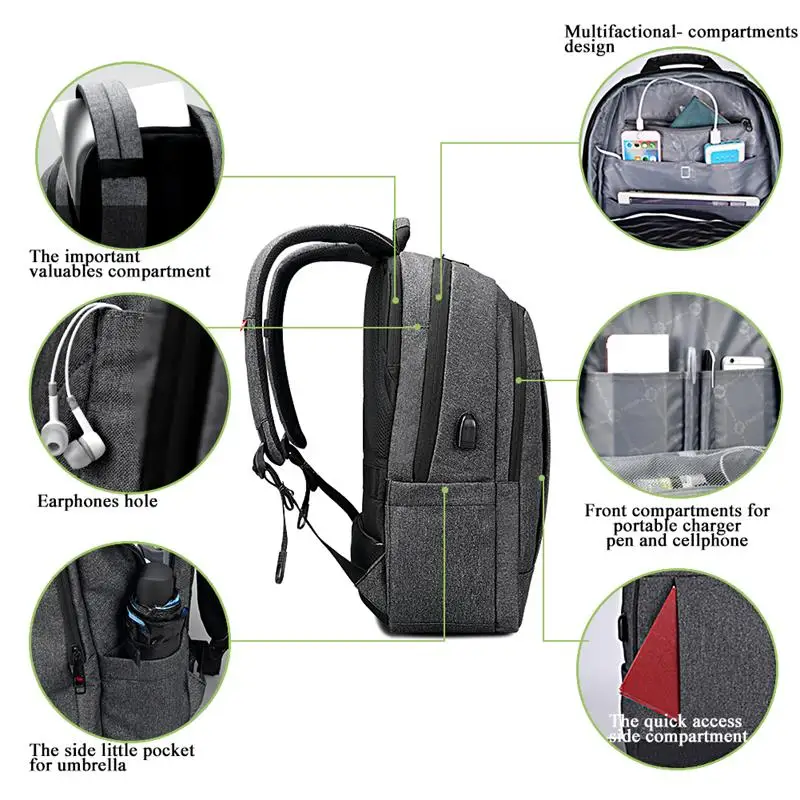Tigernu Anti ladrón USB Mochila De 15,6 a 17 pulgadas mochila portátil para los hombres y las mujeres la escuela bolso para mujer hombre viajes mochila femenina