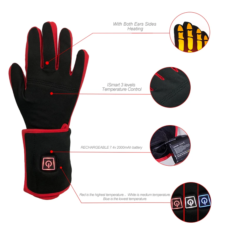 Перчатка вкладыш с подогревом 3 уровня 6 часов 7 4 В 2200 мАч|heated glove liner|winter gloves sportslevel |