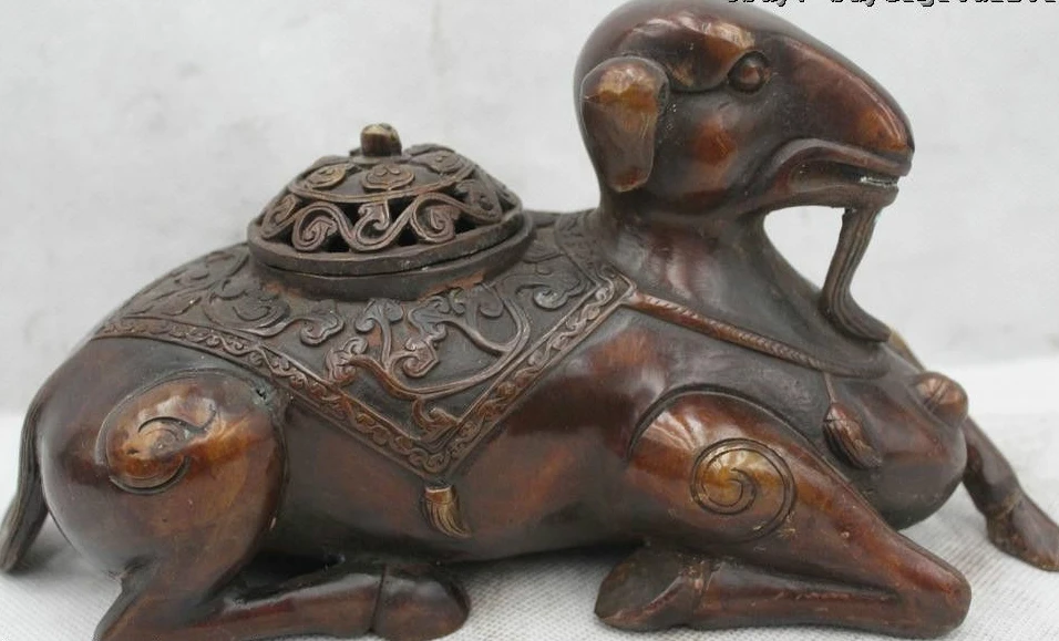 

5"China Chinese Folk Bronze excellent animal Sheep head Horse body incense burne
