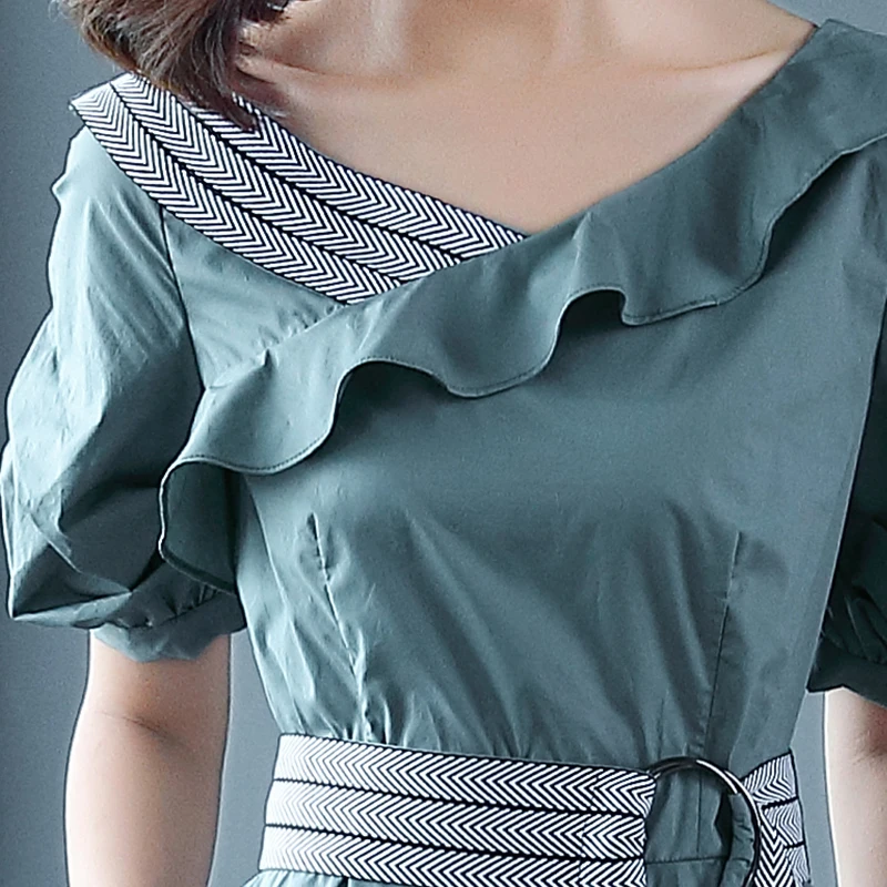 Новое модное дизайнерское зеленое платье сексуальное с v-образным вырезом большая Расклешенная туника платья стильное Плиссированное женское Деловое платье с поясом