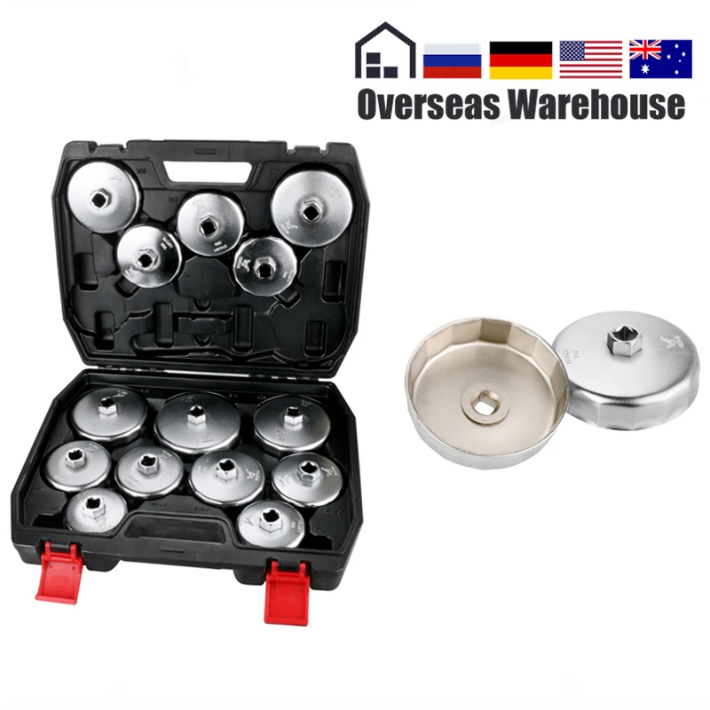 

Universal Car Oil Filter Wrench Cap Auto 14 PCS Set Removing Tool Filter Housing Caps 4 Cylinder Non-Slip 12.5mm 1/2" x 64-102mm