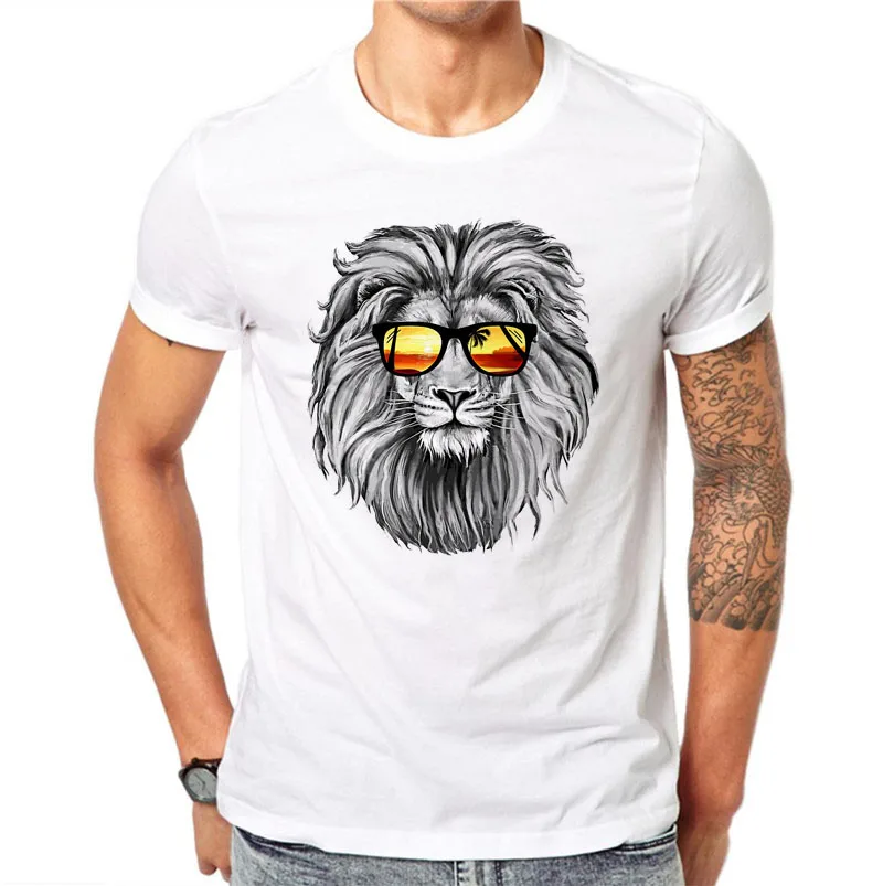 100% Cotton Hip Hop Harajuku Fashion Men 3D T-shirt Funny Print Animal Lion King Summer Cool T Shirt Street Wear Tops Tees