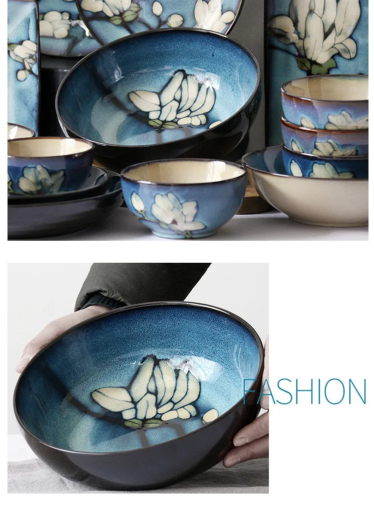 Новая японская керамическая посуда, ручная роспись, глубокая Квадратная тарелка, миска для супа, миска для рисовой лапши, японская посуда, набор керамической посуды