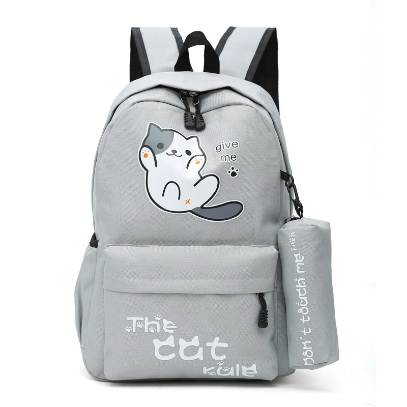 Милые школьные сумки с мультяшным котом для девочек-подростков, рюкзак для женщин, сумка для школы, одноцветная нейлоновая школьная сумка для студентов, Подростковая Повседневная сумка для книг