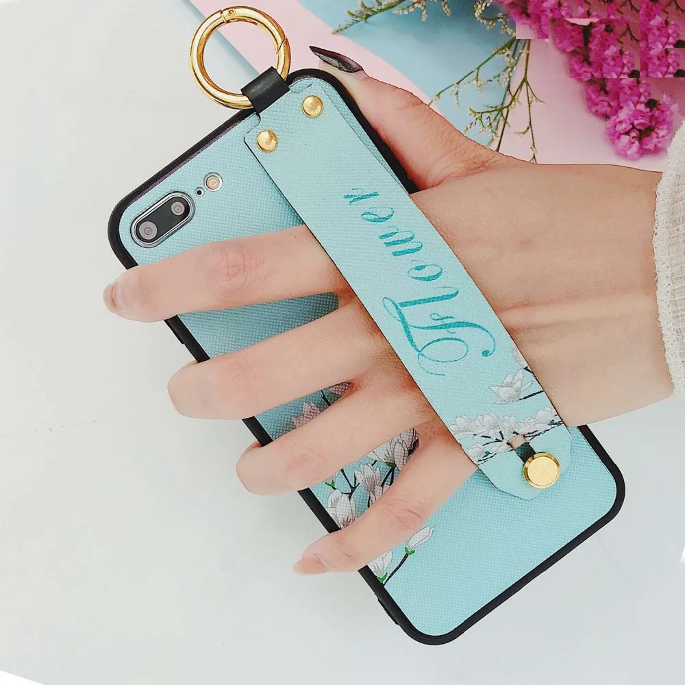 

For iphone XS MAX/XR/6s 6 7 8 Plus fashion flower Simple Non slip Stretch wristband silicon Stand Phone Case For iphone 8 Cover