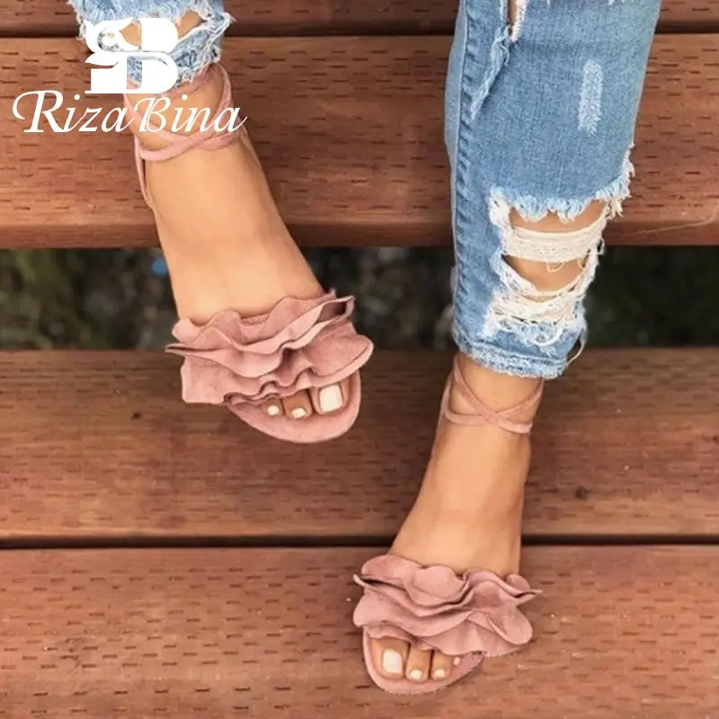 

RIZABINA New Ankle Strap Sandals Women Solid Color Flats Leisure Shoes Summer Outdoor Daily Beach Women Footwear Size 35-43