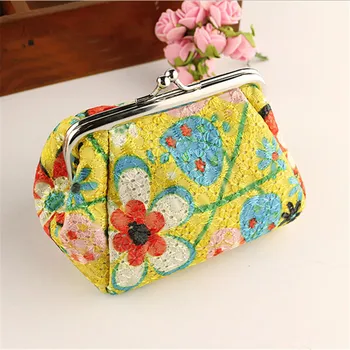 

Girls Coin Purse Ladies Wallets Embroidered Floral Printed Vintage Women Coin Purses Hasp Card Holder Key Money Bags Phone Bag