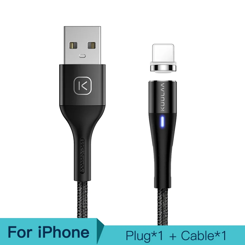 KUULAA Магнитный кабель Micro USB C 3A быстрый зарядный Адаптер для iPhone Samsung XiaoMi Зарядное устройство Магнитная Быстрая зарядка USB Type-C шнур - Цвет: Black For iPhone