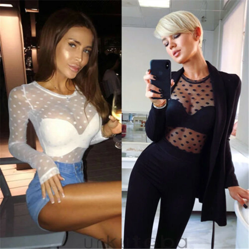 Women Blouse Mesh Fishnet Top Long Sleeve Hollow Blouse Ladies Shirt Clubwear See Through Ladies Blouses Womens Tops And Blouses
