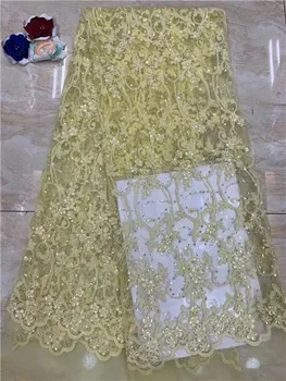 

2019 High Quality Nigerian Tulle Lace Fabrics Latest Mesh African Lace Fabric Bride French Net Lace Fabric with sequins 5yards