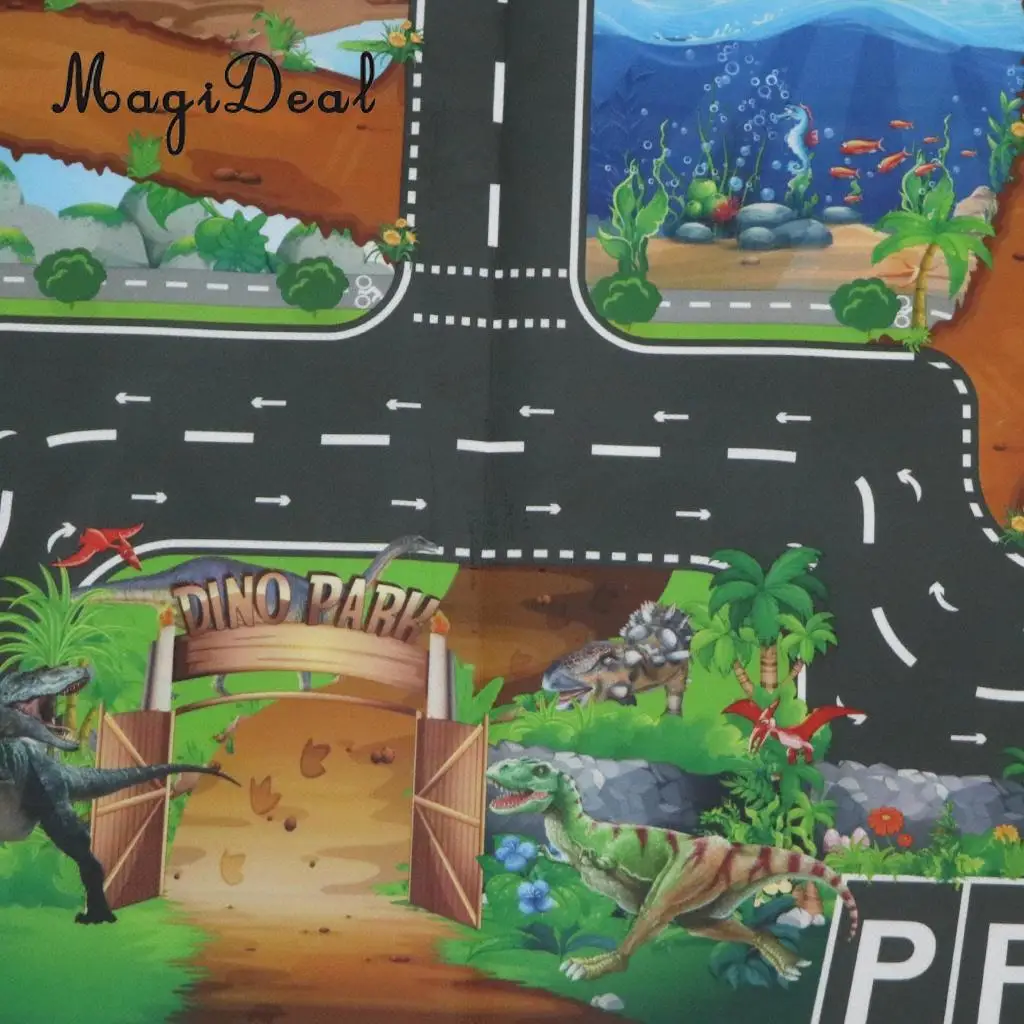 Kids Dinosaur World Road Traffic Play Mat Rug Toy Carpet Playmat Baby Children Developmental Car & Track Toy Gifts #B