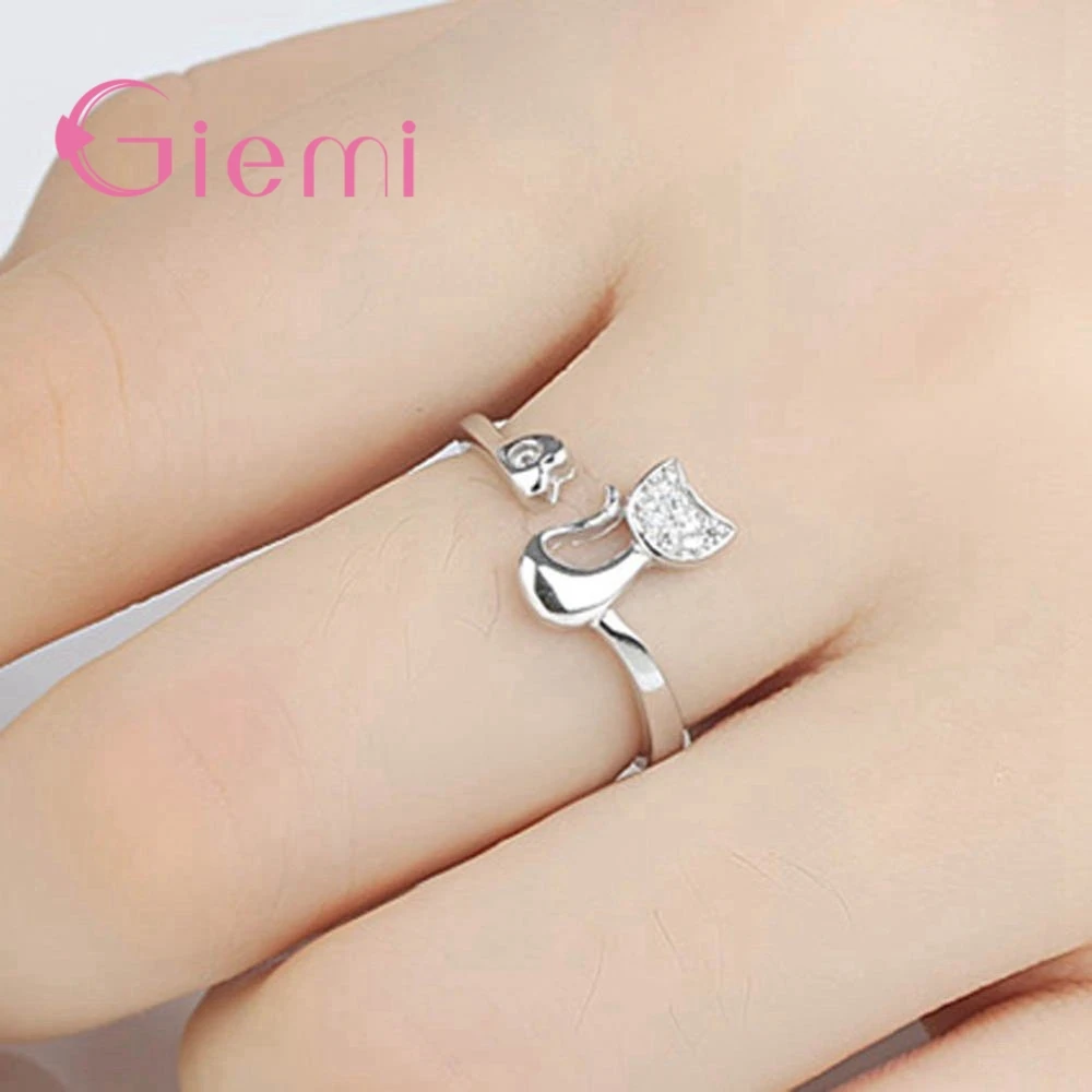 Different Finger Rings Super Shiny Cubic Zirconia Embellishment Two Colours Chic Cat Shape 925 Sterling Silver Opening silver ring silver rings gemstone ring
