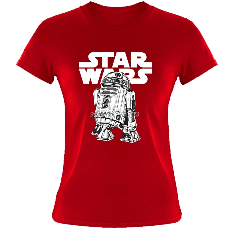 Классический R2D2 футболка Звездные войны женская летняя хлопковая футболка с коротким рукавом крутые футболки Топы Harajuku уличная - Цвет: Red