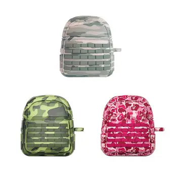 

Unique Camouflage Backpack Pattern Soft Silicone Protective Cover Shockproof Case Skin with Carabiner for Airpods 1/2 Accessori