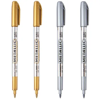 

2pcs DIY Metal Waterproof Permanent Paint Marker Pens Craftwork Pen Gold And Silver 1.5mm Student Supply Marker Highlighter