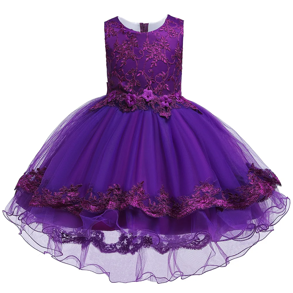 

Fancy Lace Pageant Formal Evening Wedding Gown Tutu Princess Dress Flower Girls Children Clothing Kids Party For Girl Clothes
