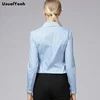 New 2018 Women Body Shirt Blouse Striping Turn-down Collar Formal Long Sleeve Office Work Wear Slim Fit Blue, White SY0289 S-XXL 3
