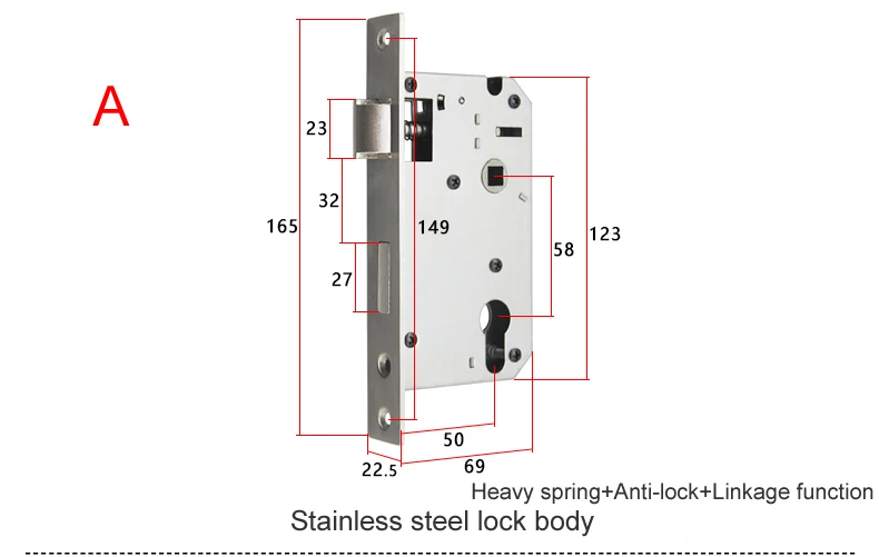 5850 корпус замка, нержавеющая сталь, длина 165, анти-замок, тяжелая пружина, медный замок, Раздельный корпус, круглая головка - Цвет: A