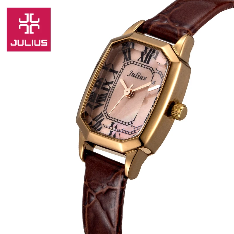 

Julius Rectangle Shell Women's Watch Japan Leather design Dial Quartz Watch Bracelet Clock Julius JA-478