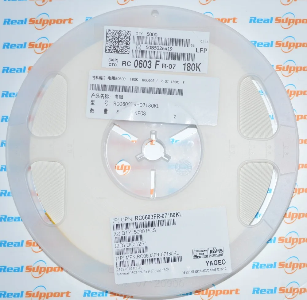 5000pcs/lot 0603 180K ohm 1% 1/10W 0.1W Resistor 1608 180K 184 Chip ...