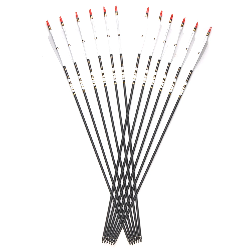 Setas de Carbono Turquia para a Prática Tiro com Arco Id6.2mm com Pena 80cm Espinha 500 Metal Od7.6mm Caça 6 - 12 24 Pçs 7 Arco e flecha