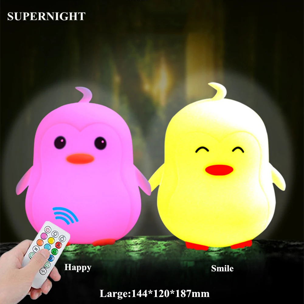 SuperNight Cute Cartoon Penguin LED Night Light Battery Power Silicone Multi-Color Bedroom Bedside Table Lamp for Kids Baby Gift (3)_副本