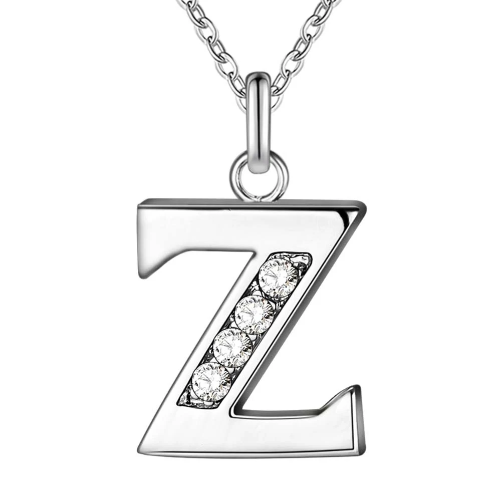 Letter Z bling zircon silver plated Necklace New Sale silver necklaces