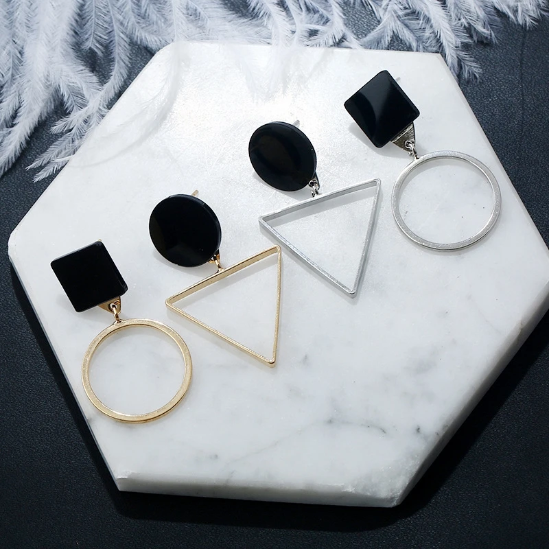 

Simple Geometric Drop Earrings For Women Gold Silver Round Triangle Metal Dangle Black Square Circle Earrings Party pendientes
