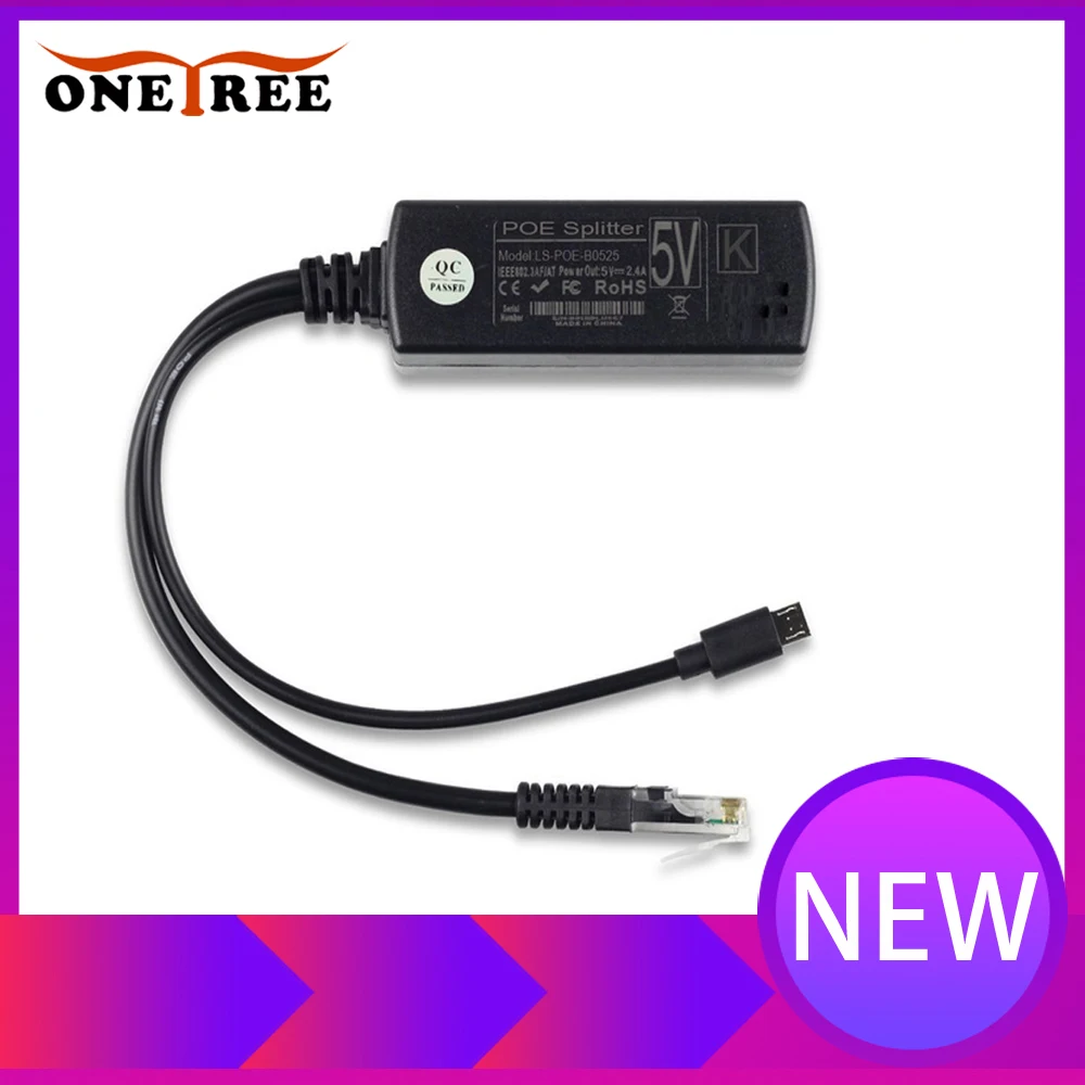 

Onetree 1PCS Micro USB Active PoE Splitter IEEE 802.3af Power Over Ethernet 48V to 5V 2.4A for Tablets Dropcam Raspberry Pi