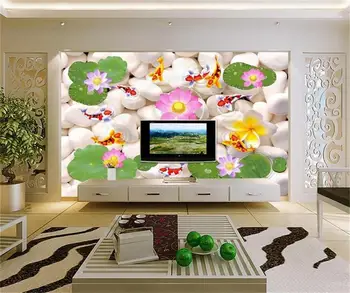 

custom 3d photo wallpaper living room mural nine fish stone lotus 3d painting TV sofa background non-woven wallpaper for wall 3d