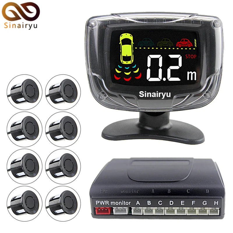 Weatherproof 8 Rear Front View Car Parking Sensor 8 Sensors Reverse Backup Radar Kit With LCD