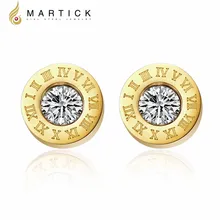 Martick, нержавеющая сталь, Круглый блеск, AAA CZ, 8 мм диаметр, римская цифра, модные серьги-гвоздики для женщин, брендовые ювелирные изделия, высокое качество