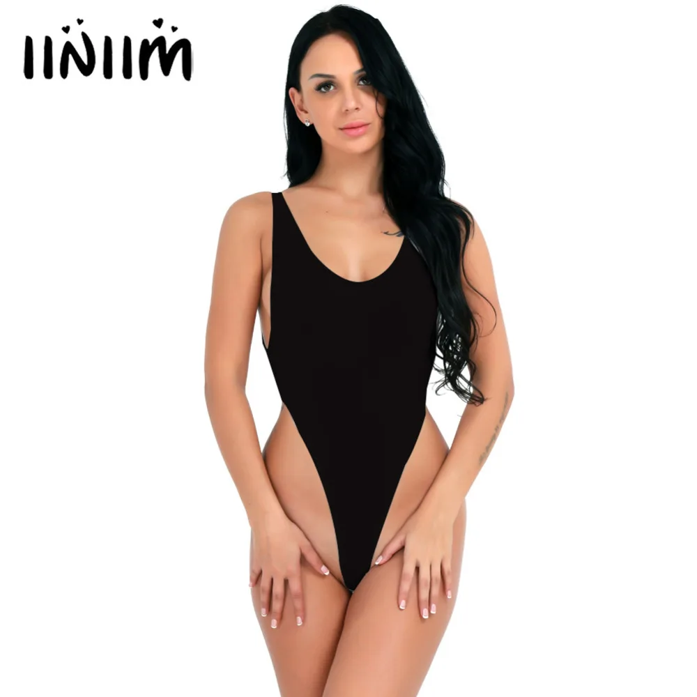 

iiniim Sissy Sexy Women Lingerie High Cut Backless See-through Thong Fry Bag Sleeveless Leotard Catsuit Rompers Thin Bodysuit