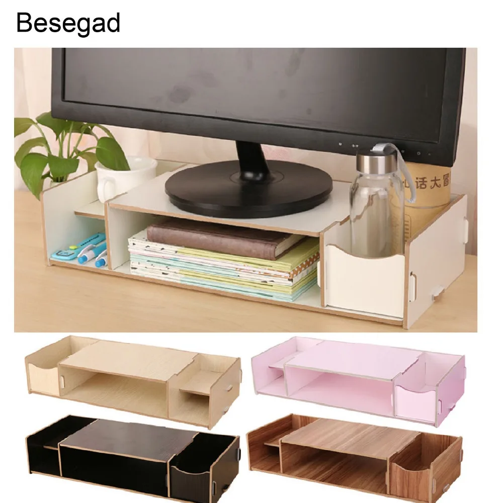 

Besegad Computer Display Monitor Riser Stand Placement Desk Organizer with Storage Slots for Files Note Books Office Supplies