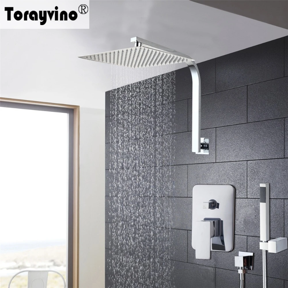 

Torayvino 8" Brass Rainfall Faucets Waterfall Shower Head Wall Mount Bathroom Shower Rain Faucet Set Hot&Cold Water Taps